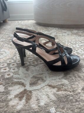 Stuart Weitzman Black Patent Slingback Strappy Heels
